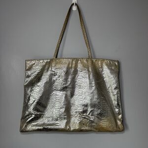 Vintage Carlos Falchi Silver Metallic Snakeskin Embossed Handbag Tote Bag